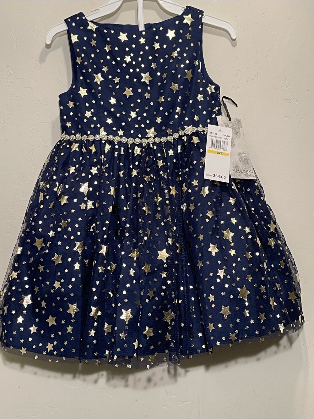 Girls' Navy Blue‎ Star-Print Formal Dress with Gold Accents